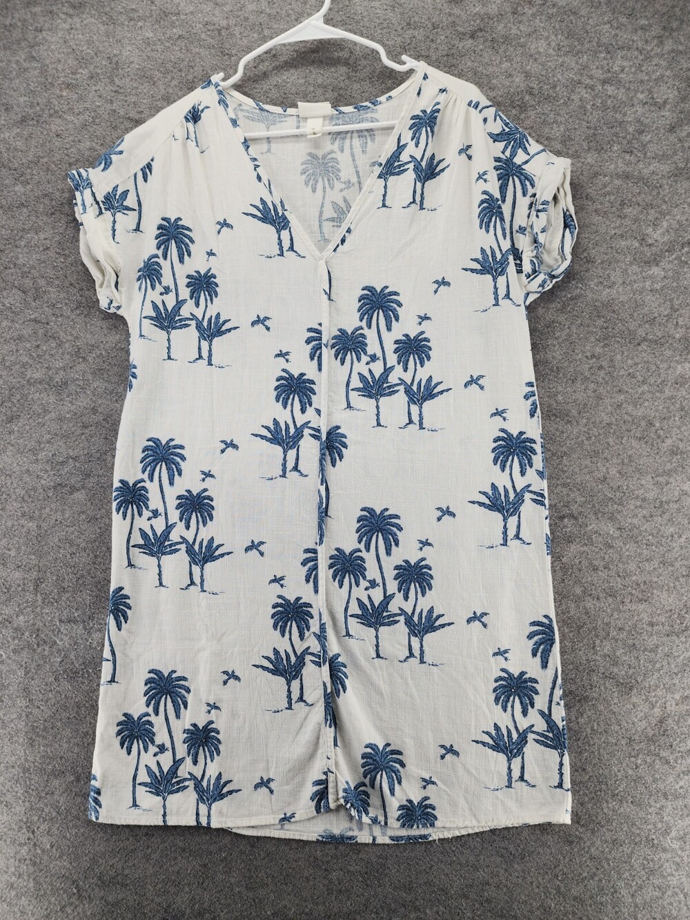 Desmond Dempsey x H&M Dress Womens Small Short Sleeve V Neck White Floral Linen